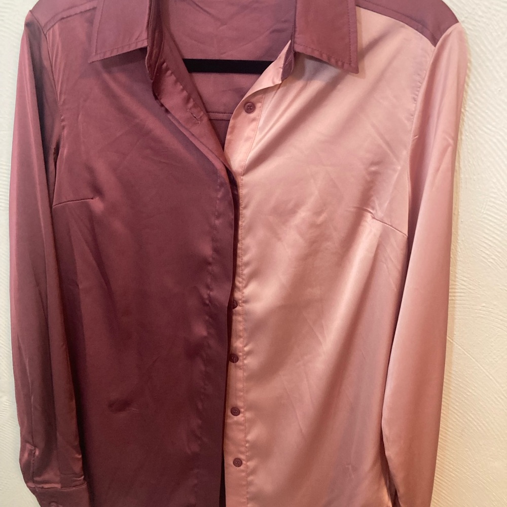 Skyler Rose Pink Satin Blouse with Classic Collar